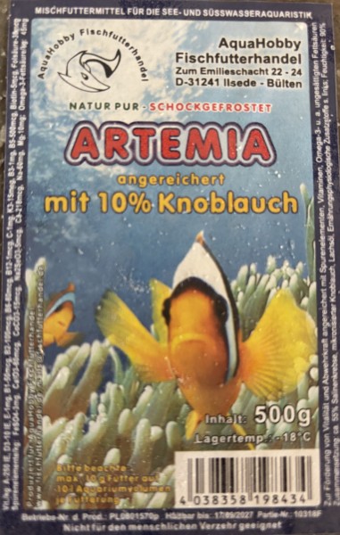 Frostfutter Tafel Artemia mit 10% Knoblauch (500g)