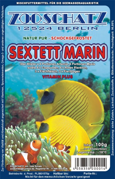 Frostfutter-Sextett-Marin. Zierfischfutter für Meerwasserfische